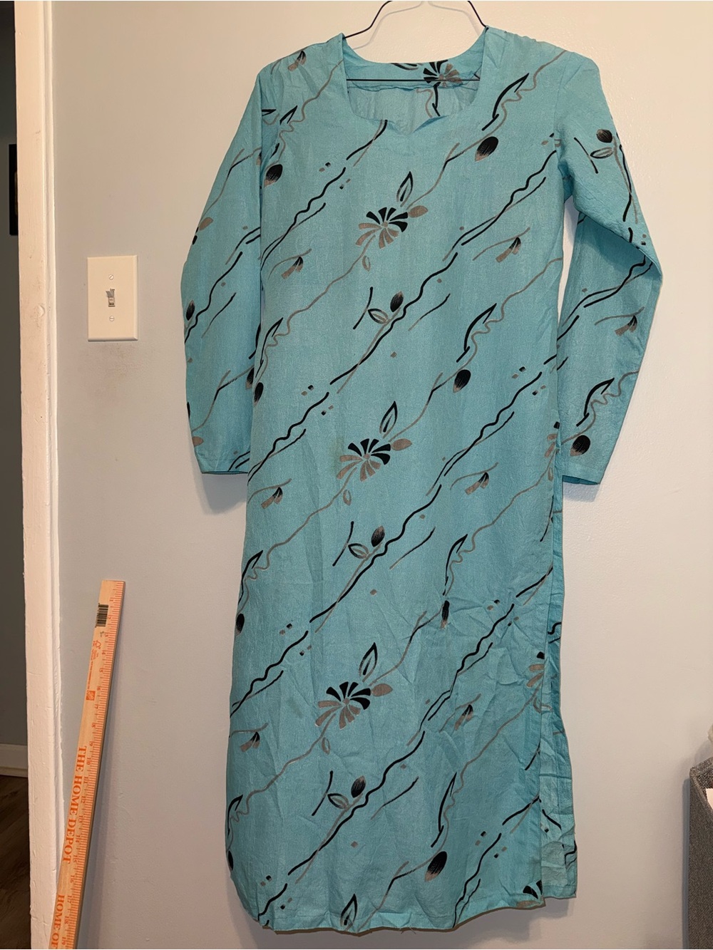 Turquoise Floral Long Sleeve Maxi Dress/ Abaya